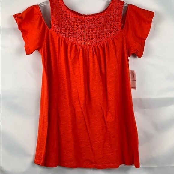 Old Navy lace short sl. Orange cold shoulder top - Picture 1 of 8